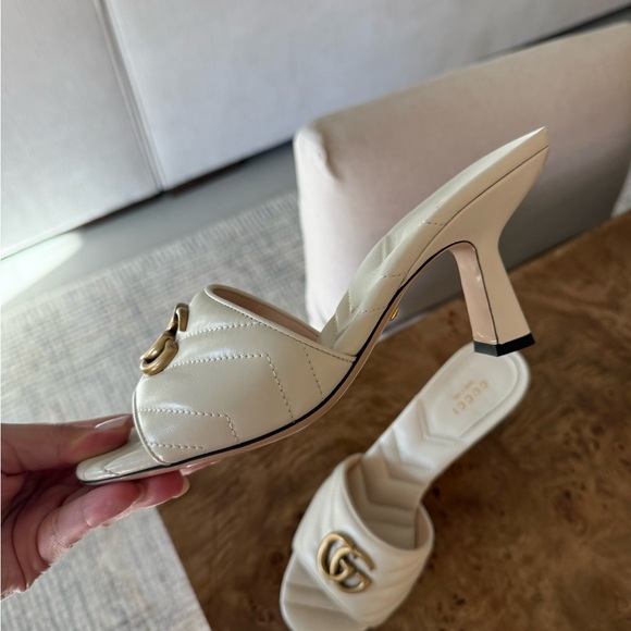 Gucci Cream Quilted GG Logo Heeled Slide Mules - Picture 5 of 7